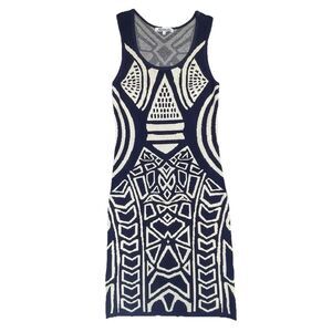 Stilletto's Dress Womens Size Medium Black White Aztec Bodycon Old Money Sweater